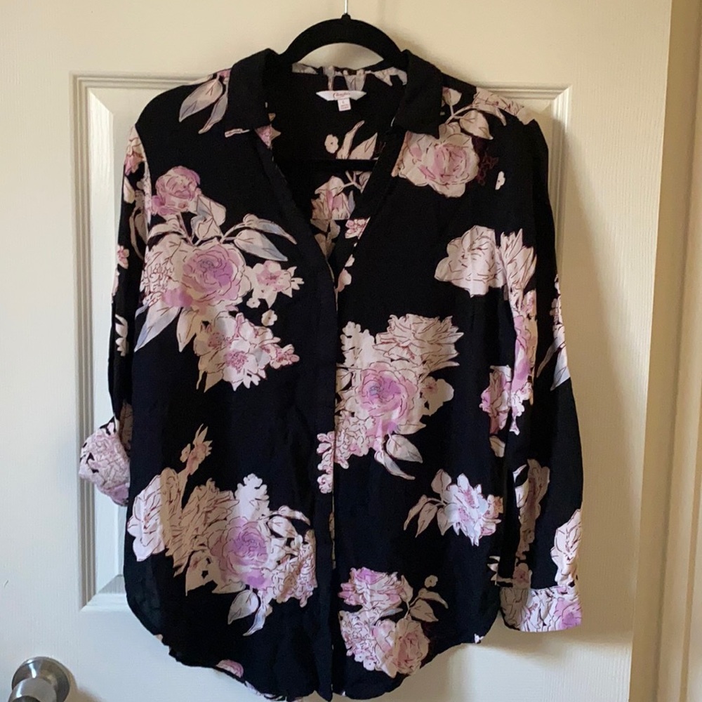 Black floral button down shirt